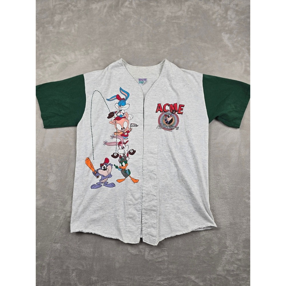 Vintage Freeze Acme All Stars Baseball Jersey Men L Fit M Gray Looney Tunes 1993